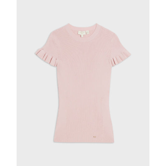 Women Tashhaa-Frill Detail Rib Knit Top - Pl-Pink