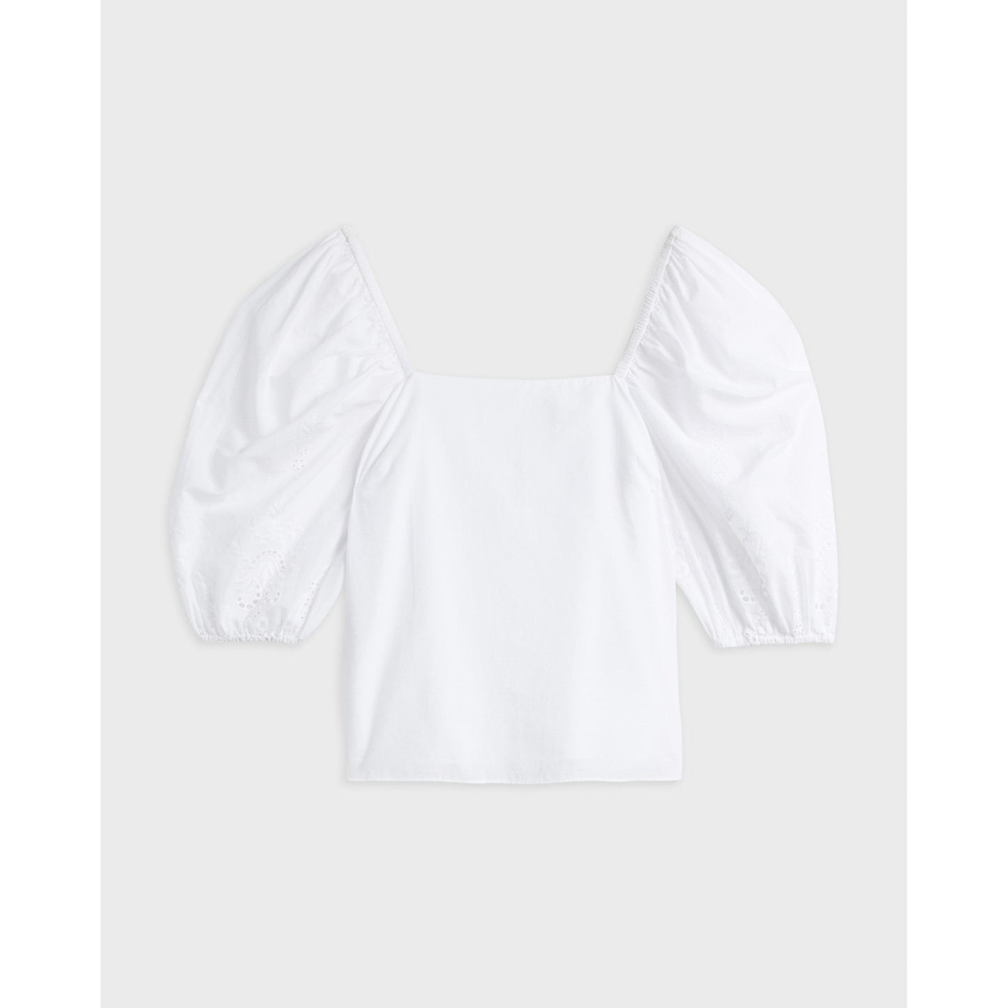 Women Ellizan-Square Neck Embroidery Sleeve Top - White