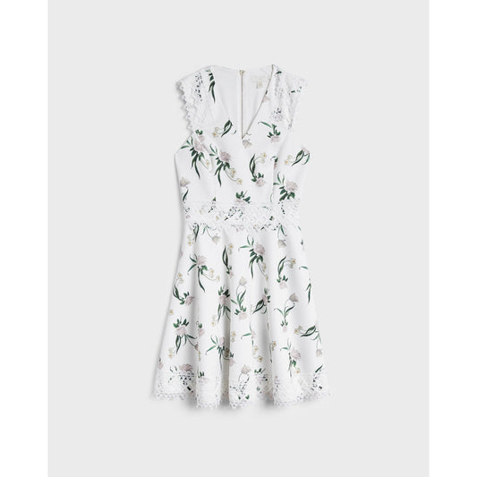 Women Nolla-Elderflower V-Neck Skater Dress - White