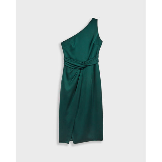 Women Zaaraa-One Shoulder Fold Detail Dress - Dark-Green