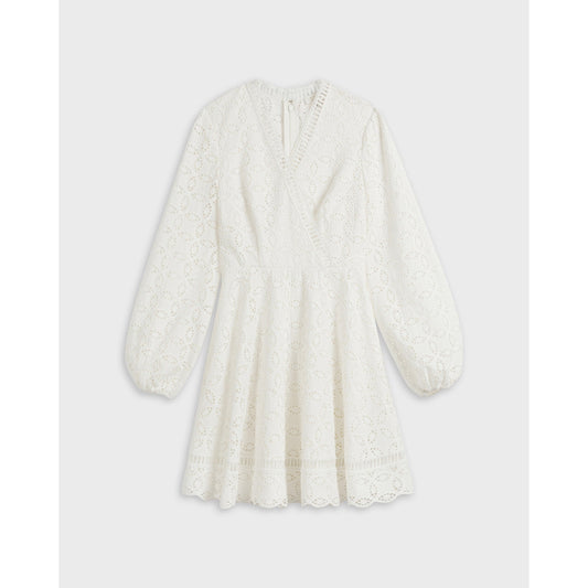 Women Liyaa-Broderie Long Sleeve Mini Dress - White