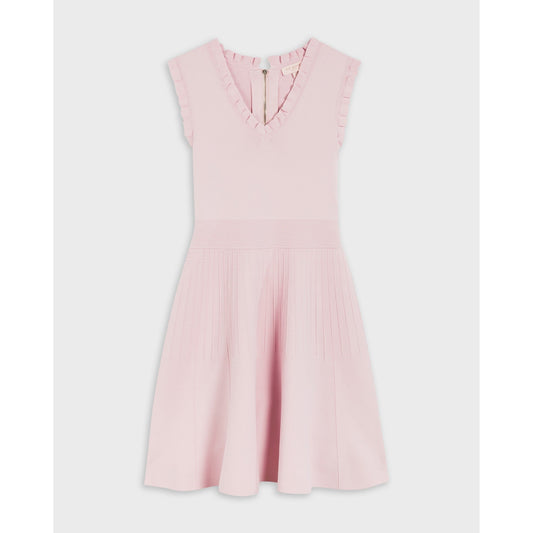 Women Riaan-Knitted Skater Dress With Frill Detail - Pink