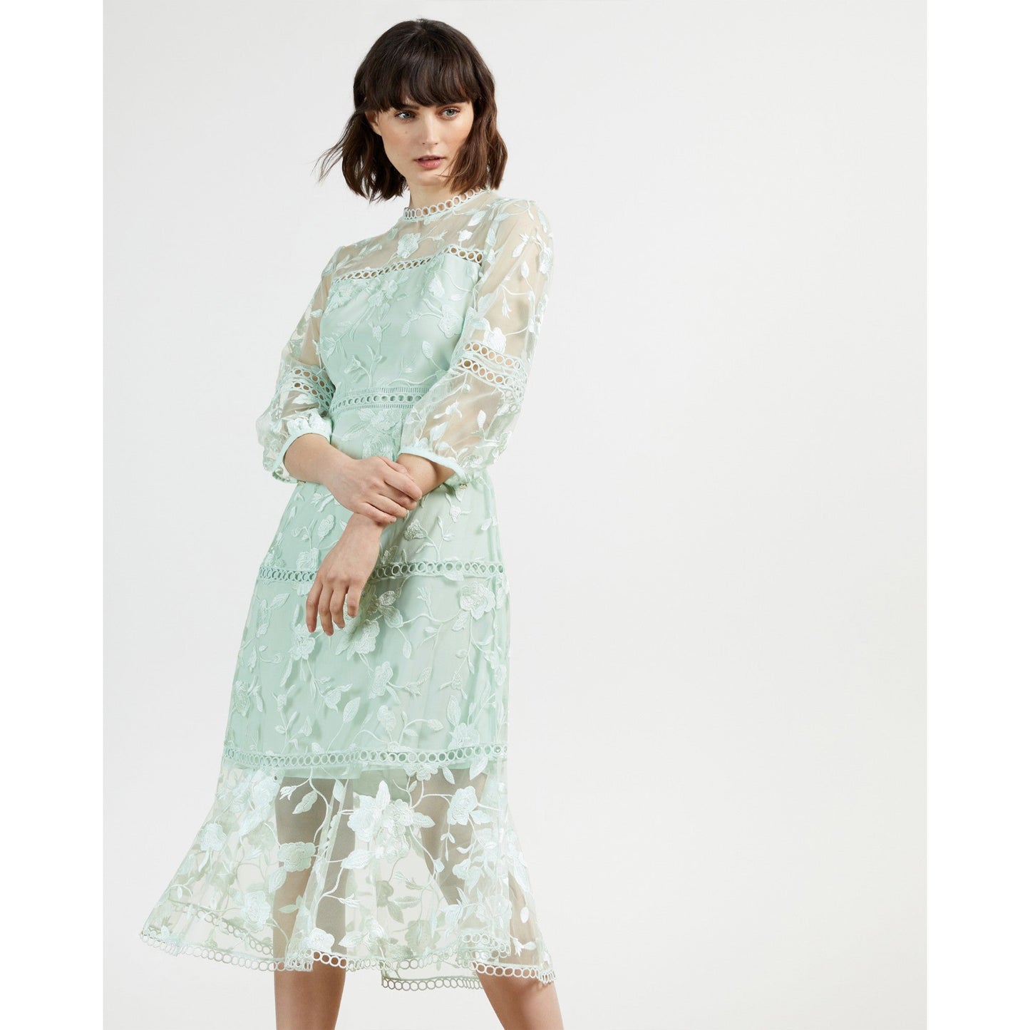 Women Tabii-Tiered Midi Dress With Tape Detailing - Mint