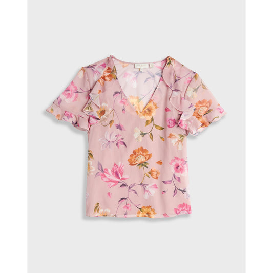 Women Estelee-Rhubarb V Neck Frilled Top - Natural