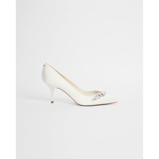 Women Sparkal-Embellished Crystal Mid Heel Court - Ivory