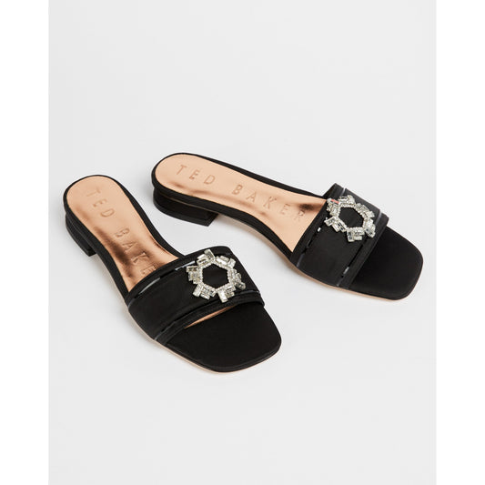 Women Twinkal-Jewel Flat Slider - Black