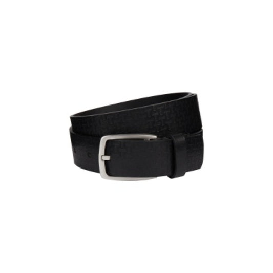 Men Barkin-Embossed Leather Belt - Black