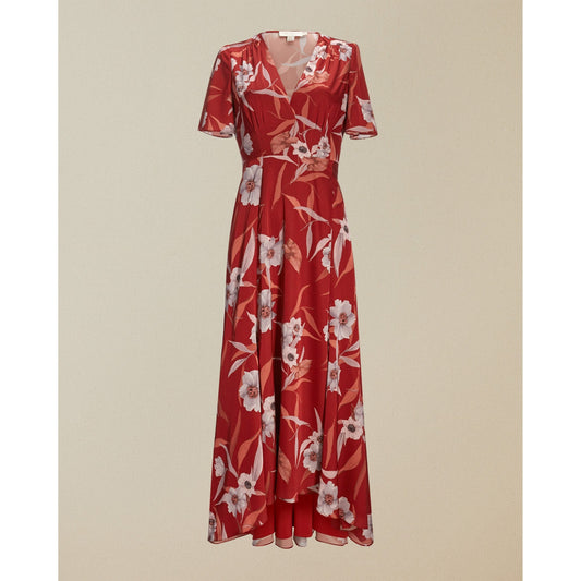 Women Errika-Red Cabana Dip Hem Wrap Dress - Dark-Brown