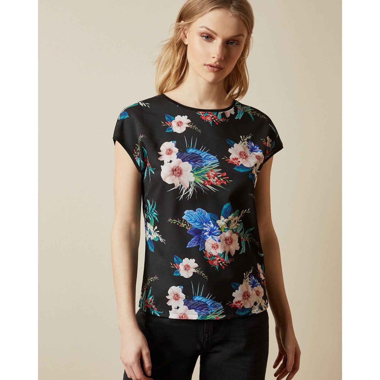Women Sammer-Jamboree Woven Front T Shirt - Black