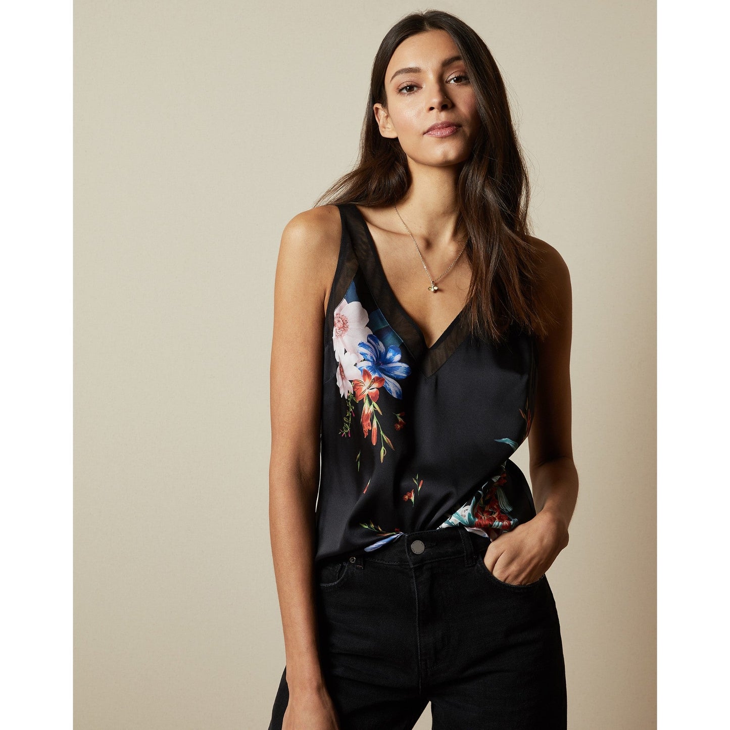 Women Moiran-Jamboree Mesh Detail Cami - Black