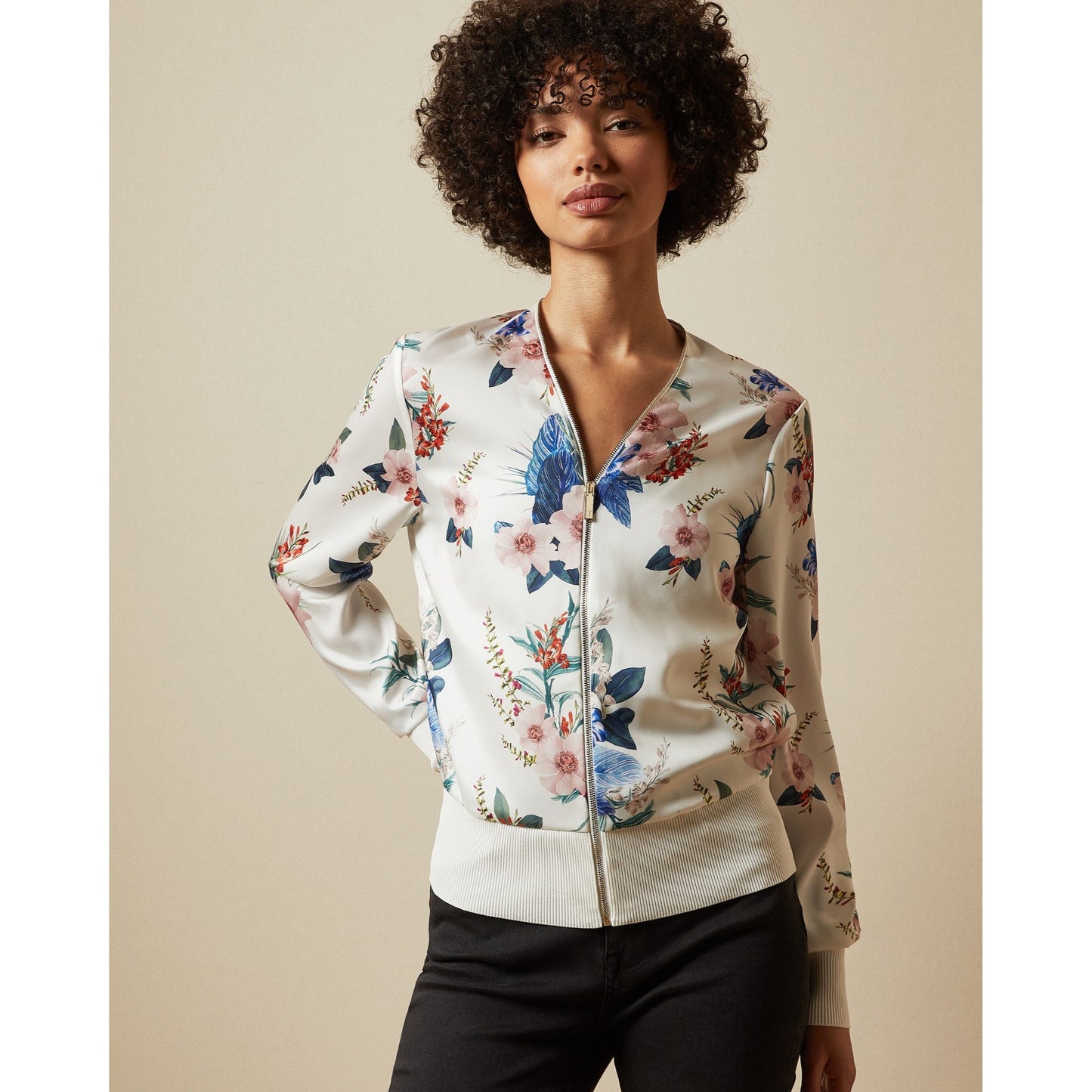 Women Jesiiey-Jamboree Printed Woven Front Bomber - Ivory