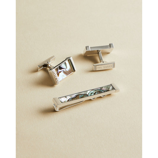Men Pinsal-Semi-Precious Cufflink And Tie Bar Gift Set - Green