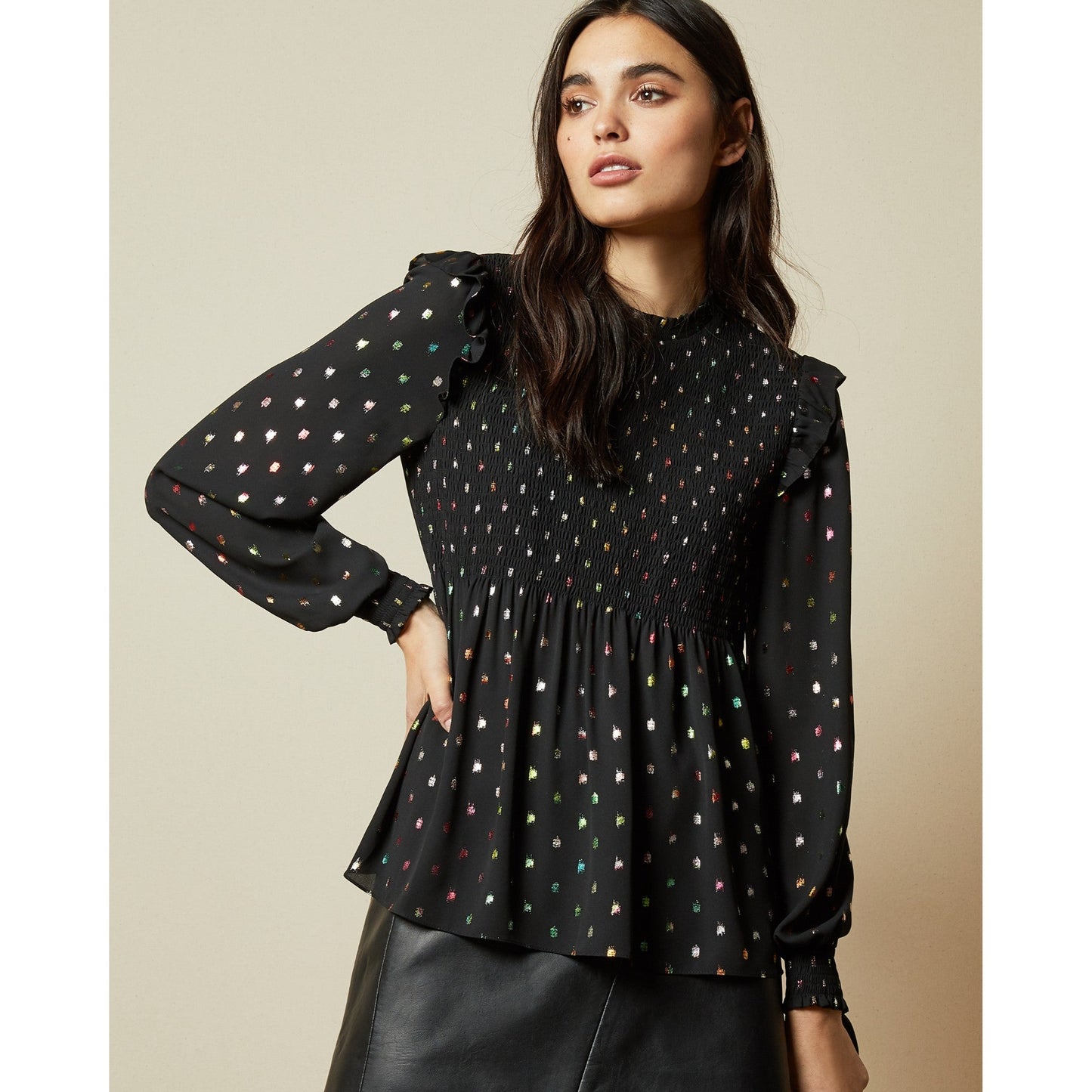 Women Ellzaa-Top With Smocking Detail - Black