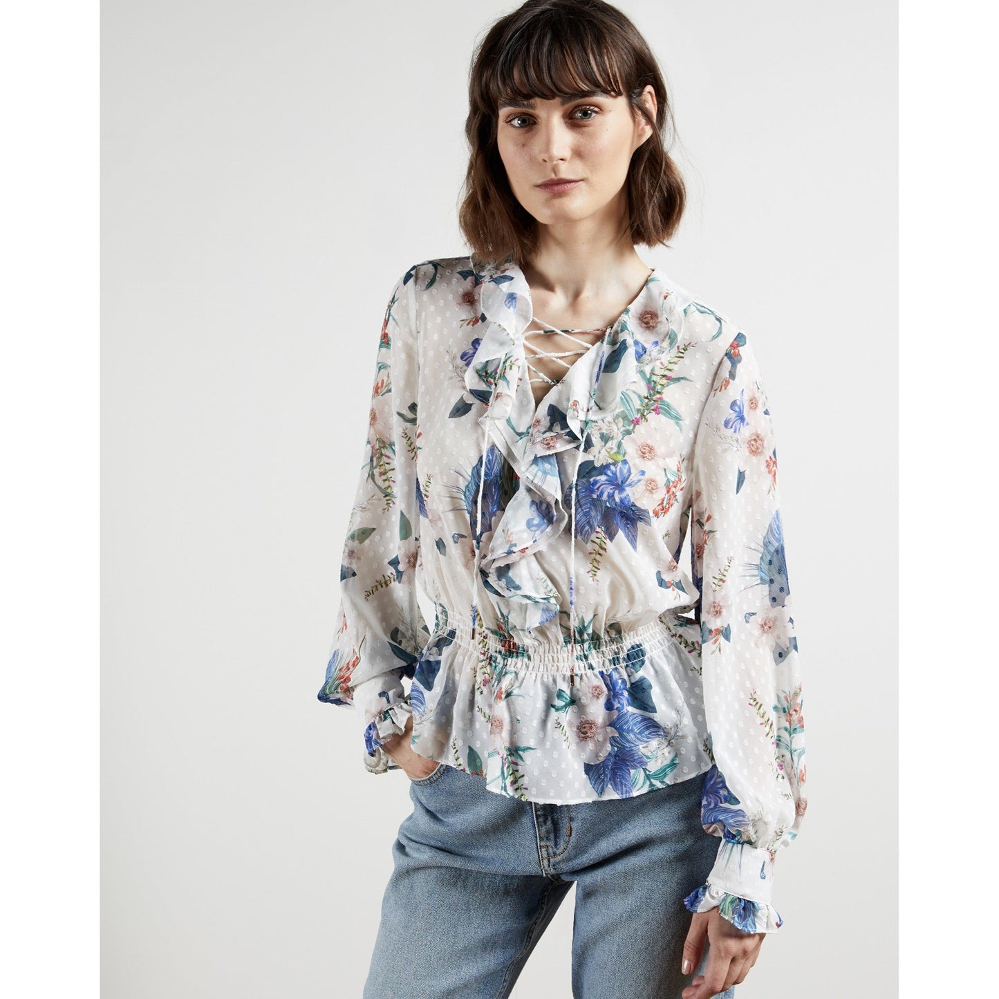 Women Jaminaa-Jamboree Ruffle Top With Tie - Ivory
