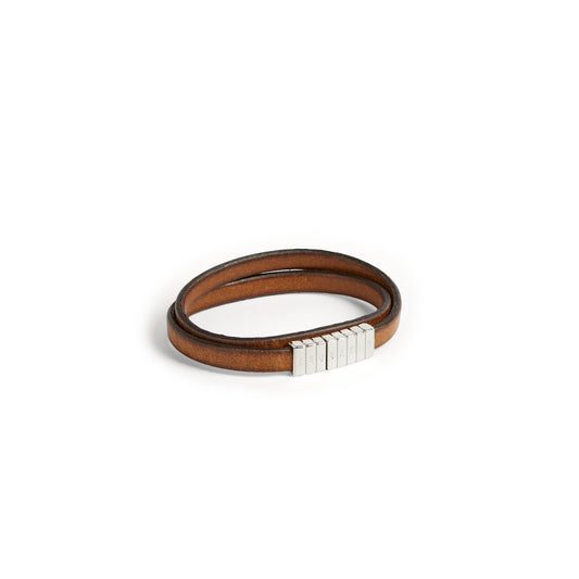 Men Bevies-Leather Double Wrap Bracelet - Tan