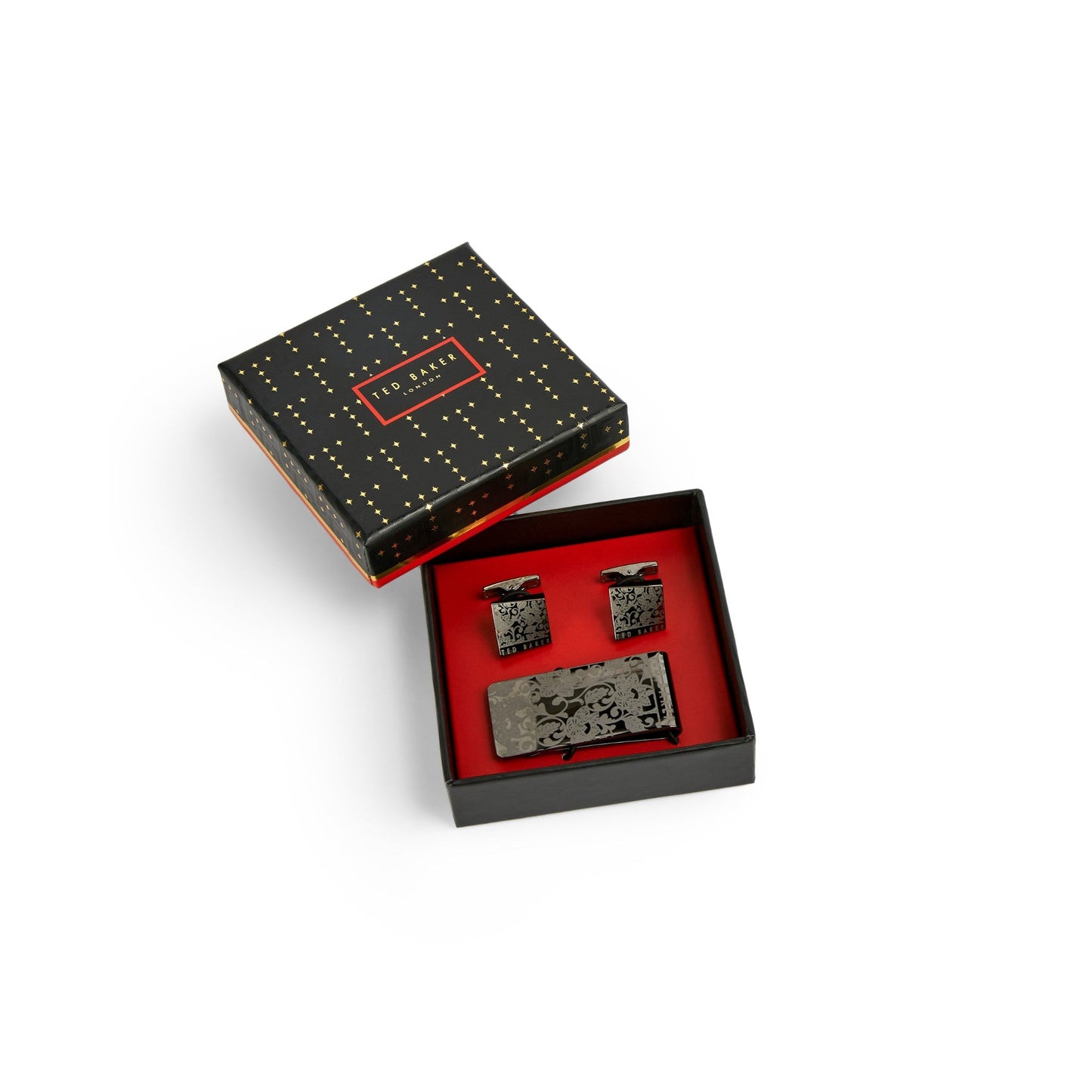 Men Hanout-Floral Cufflink And Money Clip Gift Set - Gunmetal