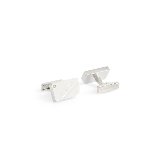 Men Lonep-Corner Crystal Cufflinks - Silver-Col