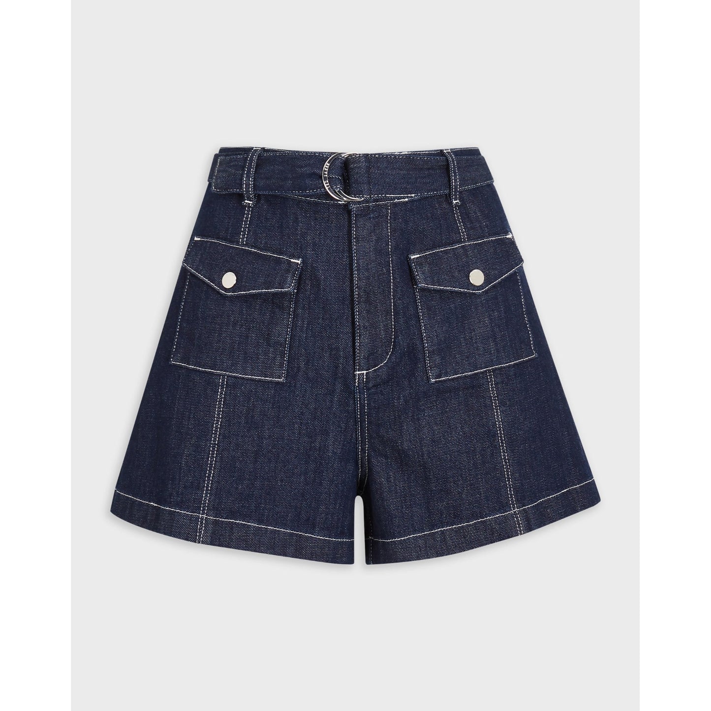 Women Shortan-D-Ring Patch Pocket Denim Short - Navy