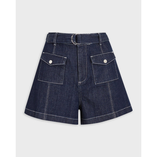 Women Shortan-D-Ring Patch Pocket Denim Short - Navy