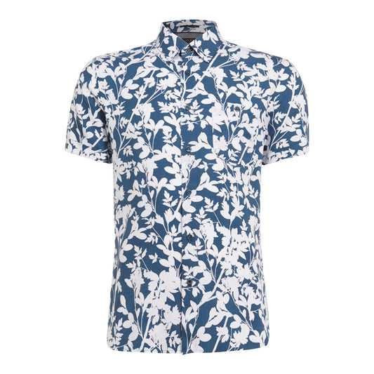 Men Smore-Ss Floral Print Shirt - Teal-Blue
