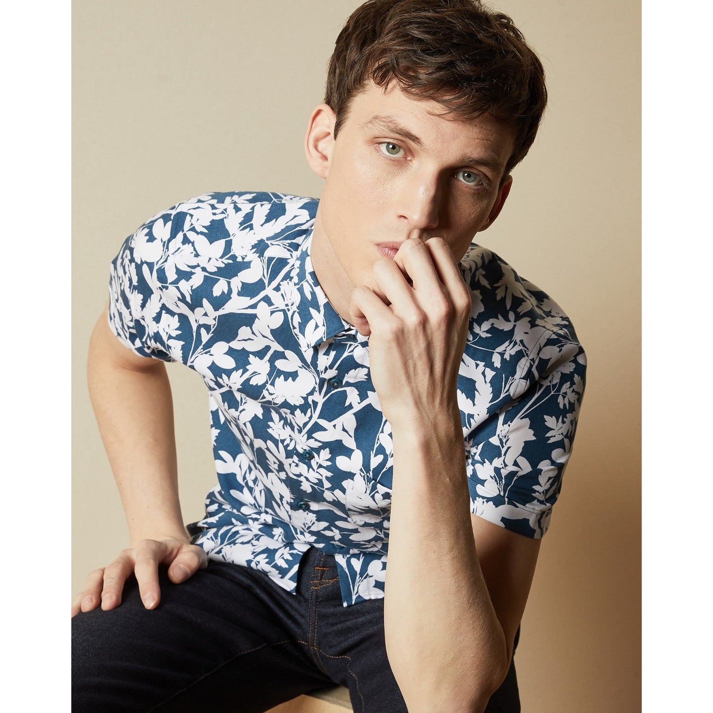 Men Smore-Ss Floral Print Shirt - Teal-Blue