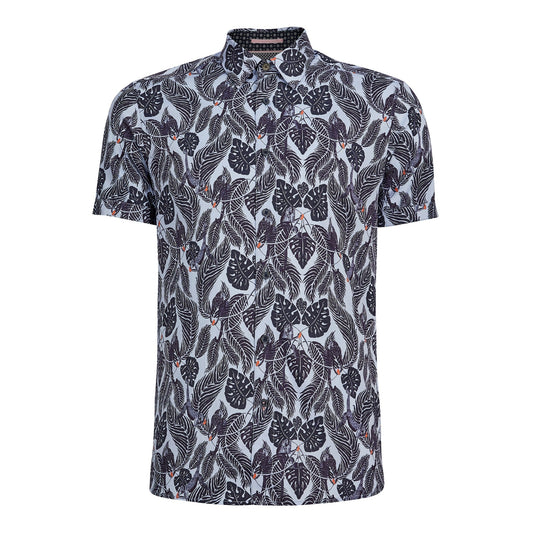 Men Torch-Ss Monkey Print Shirt - Light-Blue