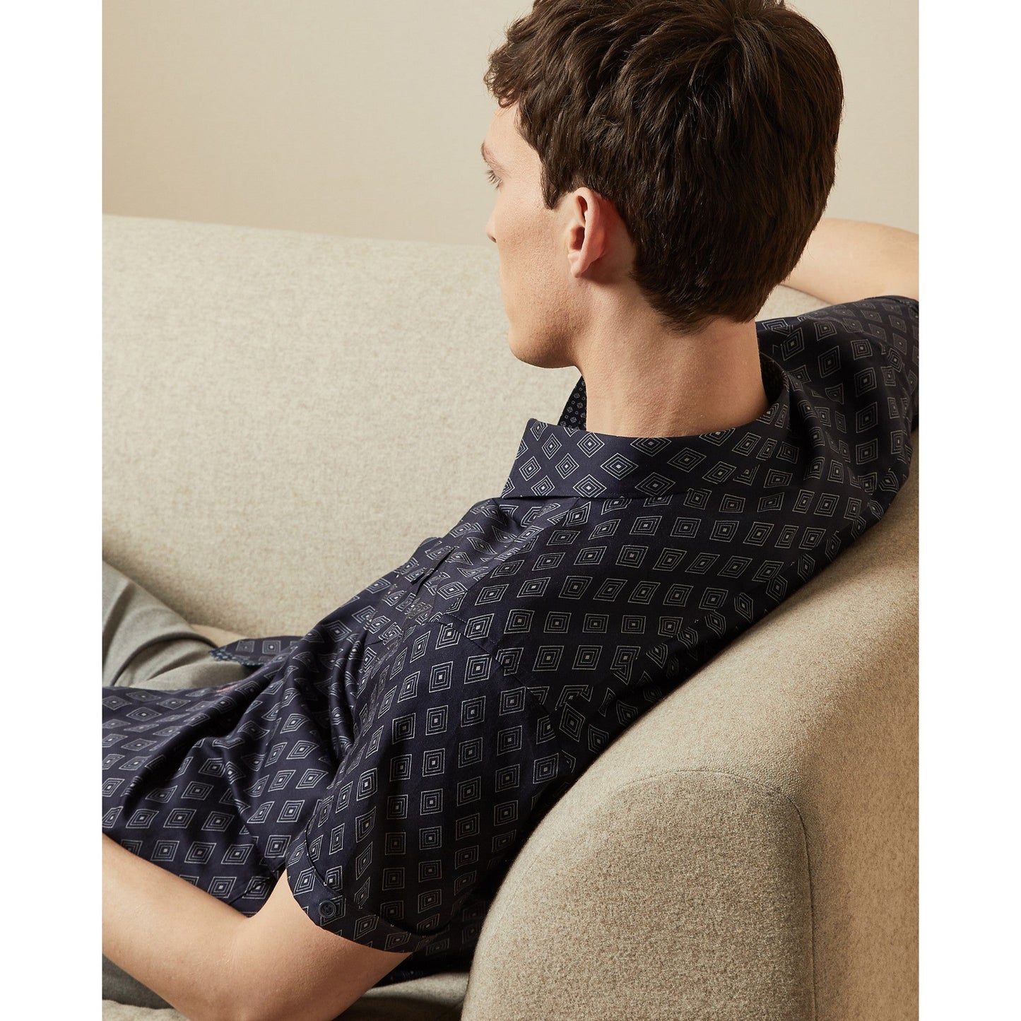 Men Campsto-Ss Diamond Print Shirt - Navy