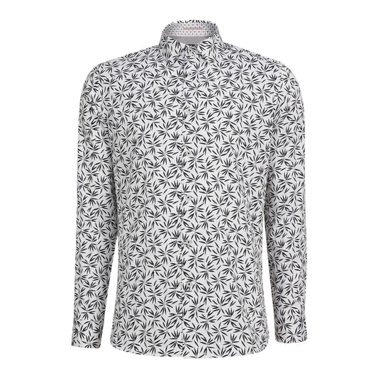 Men Krolong-Ls Leaf Print Shirt - Navy