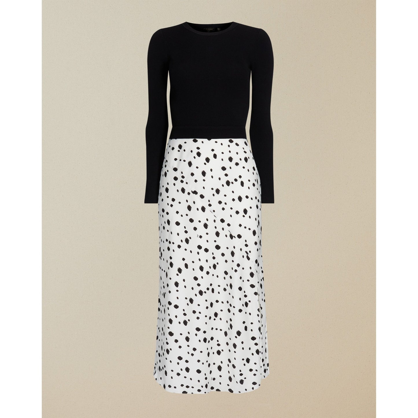 Women Laiyah-Knit Bodice Polka Dot Dress - White