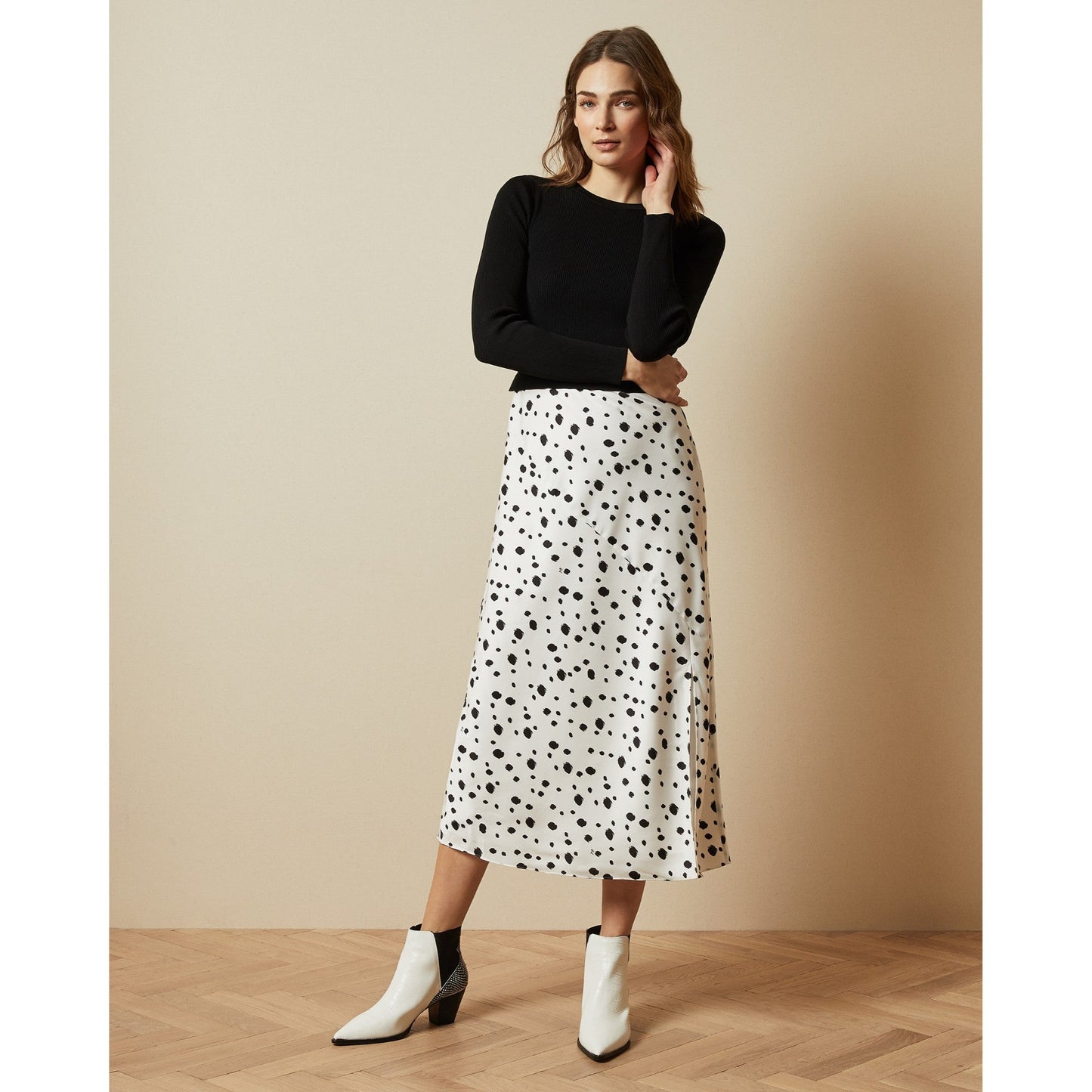 Women Laiyah-Knit Bodice Polka Dot Dress - White