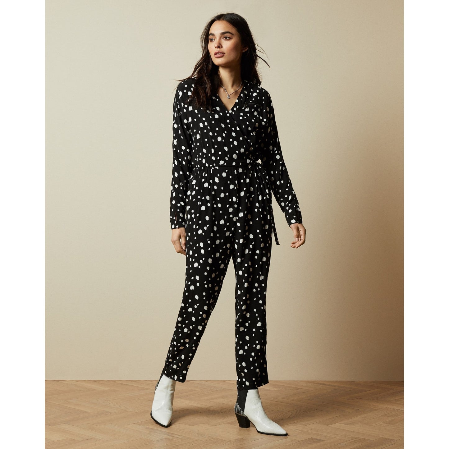Women Kollet-Polka Dot Wrap Jumpsuit - Black