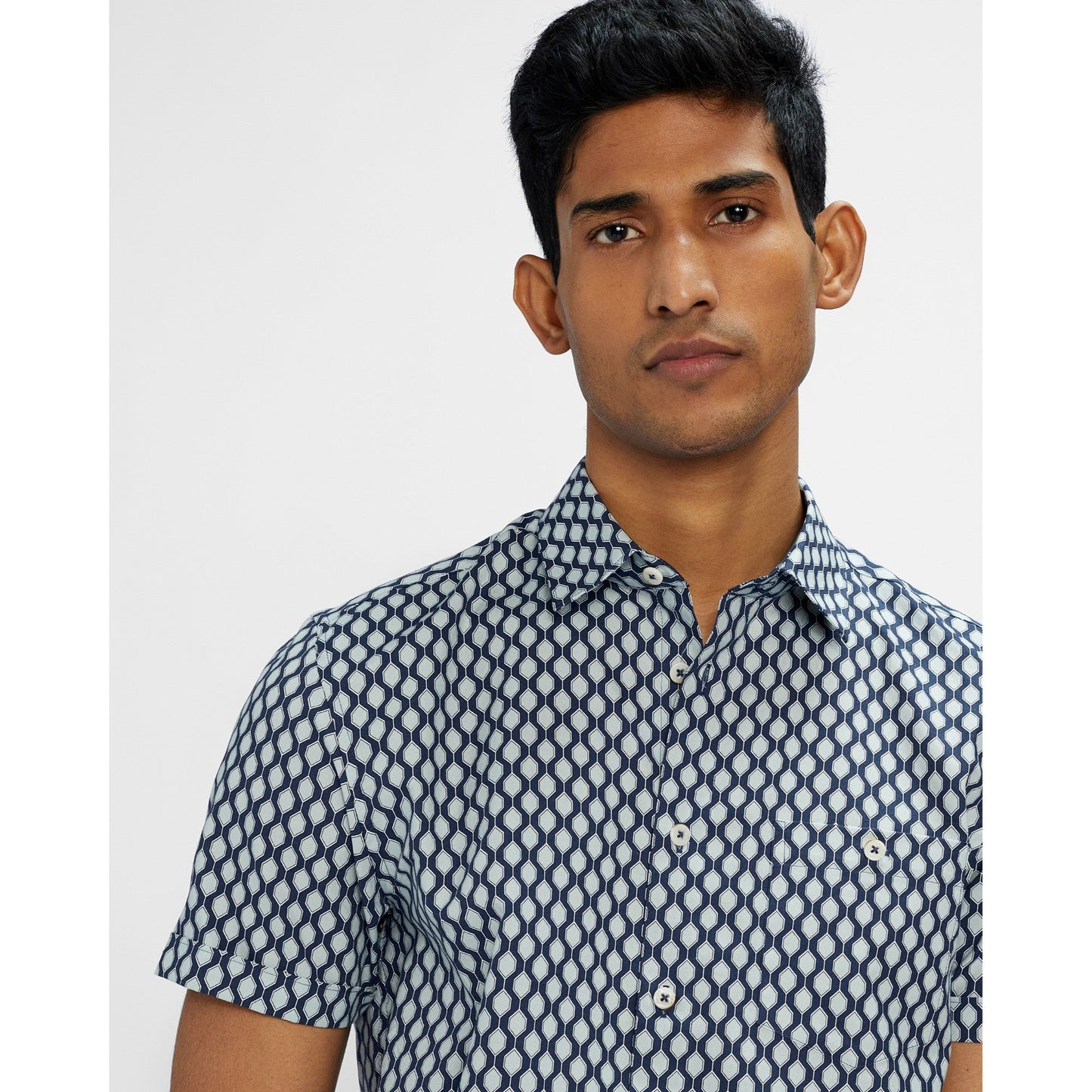 Men Huncomb-Ss Geo Print Shirt - Navy