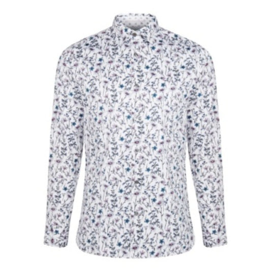 Men Pastry-Ls Floral And Bird Print Shirt - White