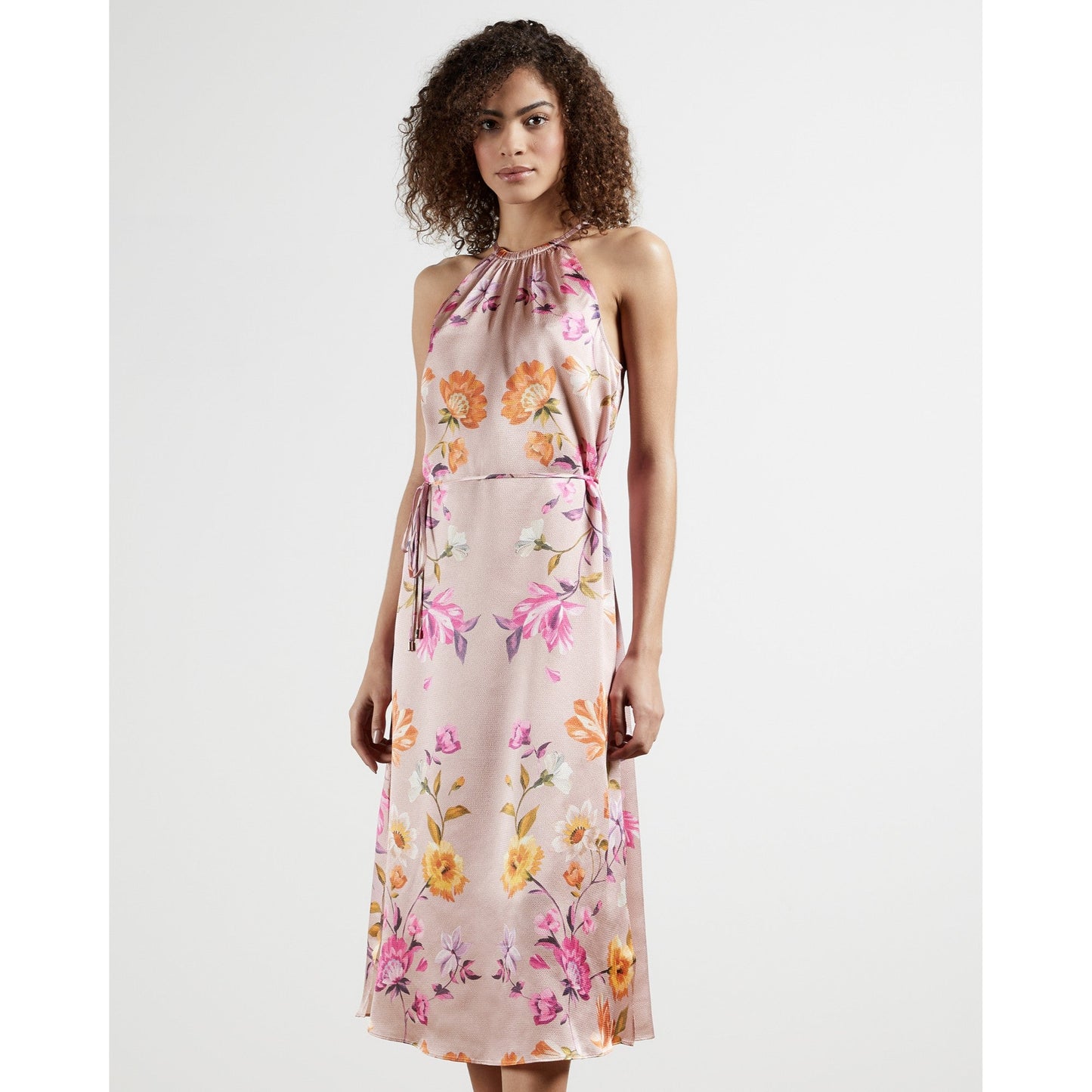Women Megarra-Rhubarb Halterneck Midi Dress - Dusky Pink