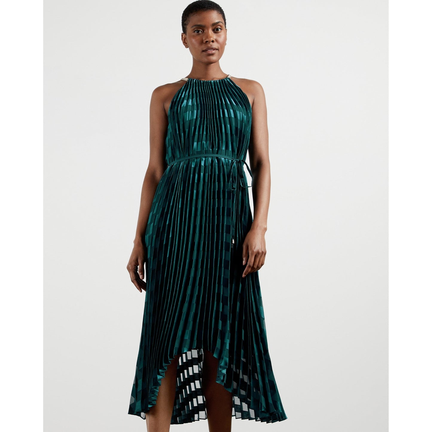 Women Sasski-Dip Hem Pleated Maxi Dress - Dark-Green