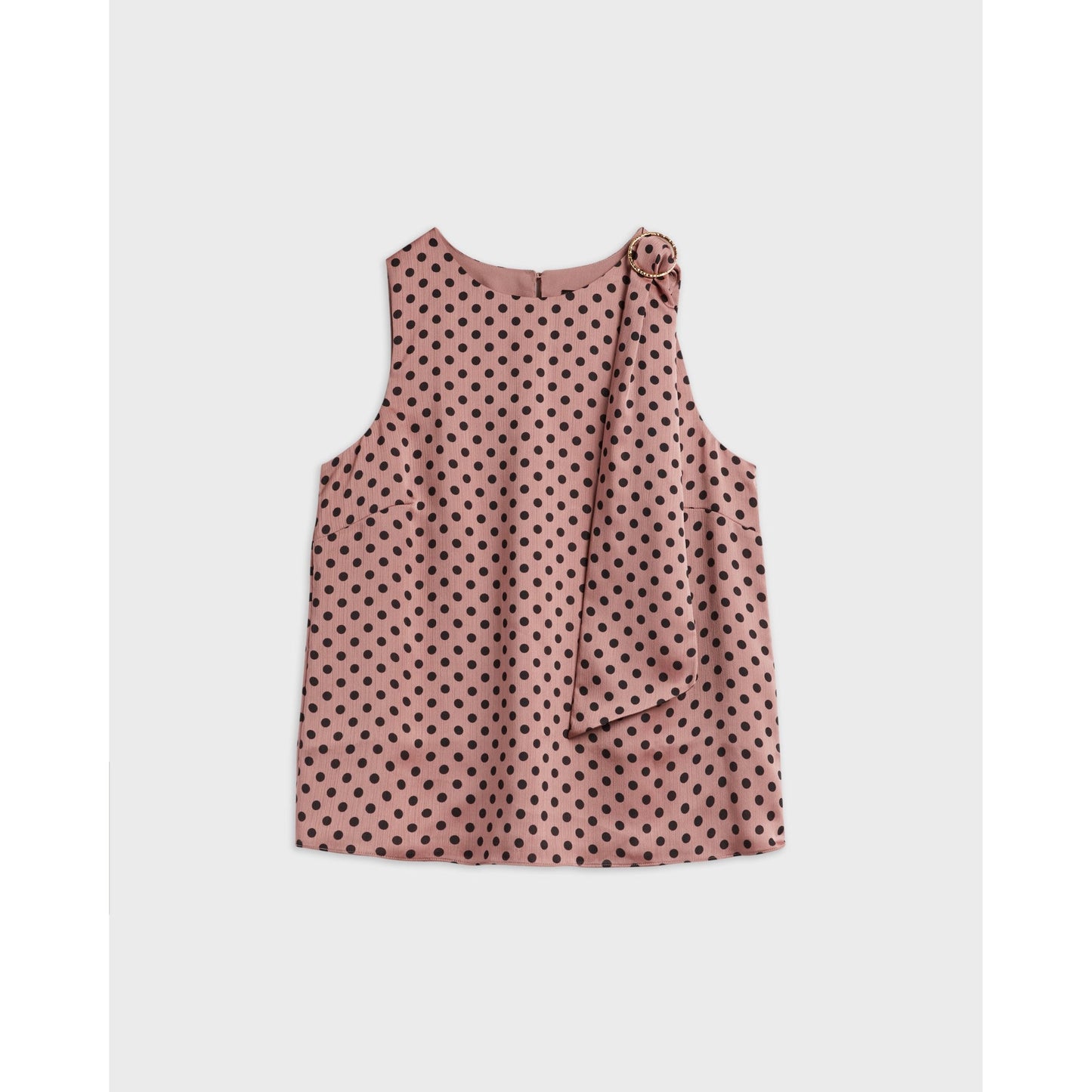 Women Samant-Polka Dot Neck Detail Top - Dusky Pink