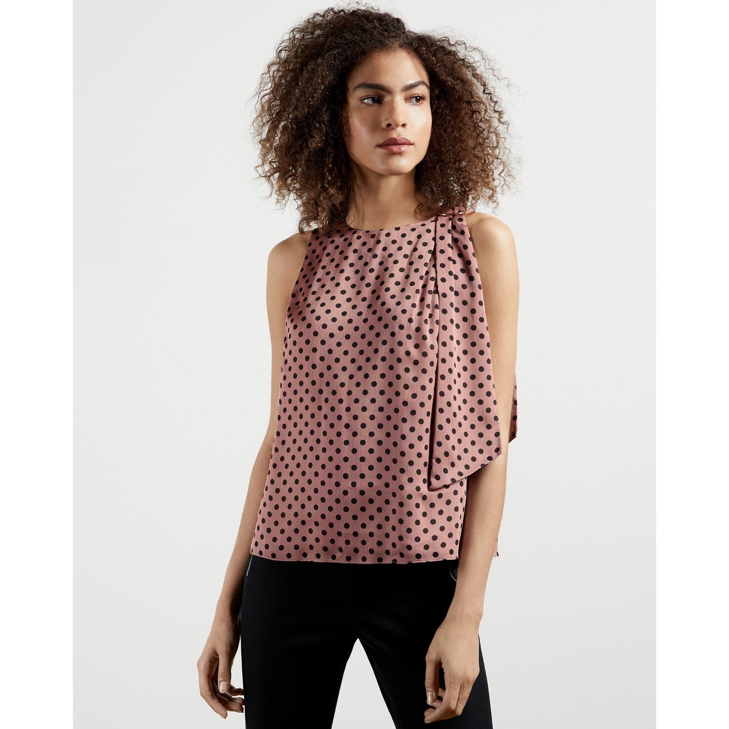 Women Samant-Polka Dot Neck Detail Top - Dusky Pink