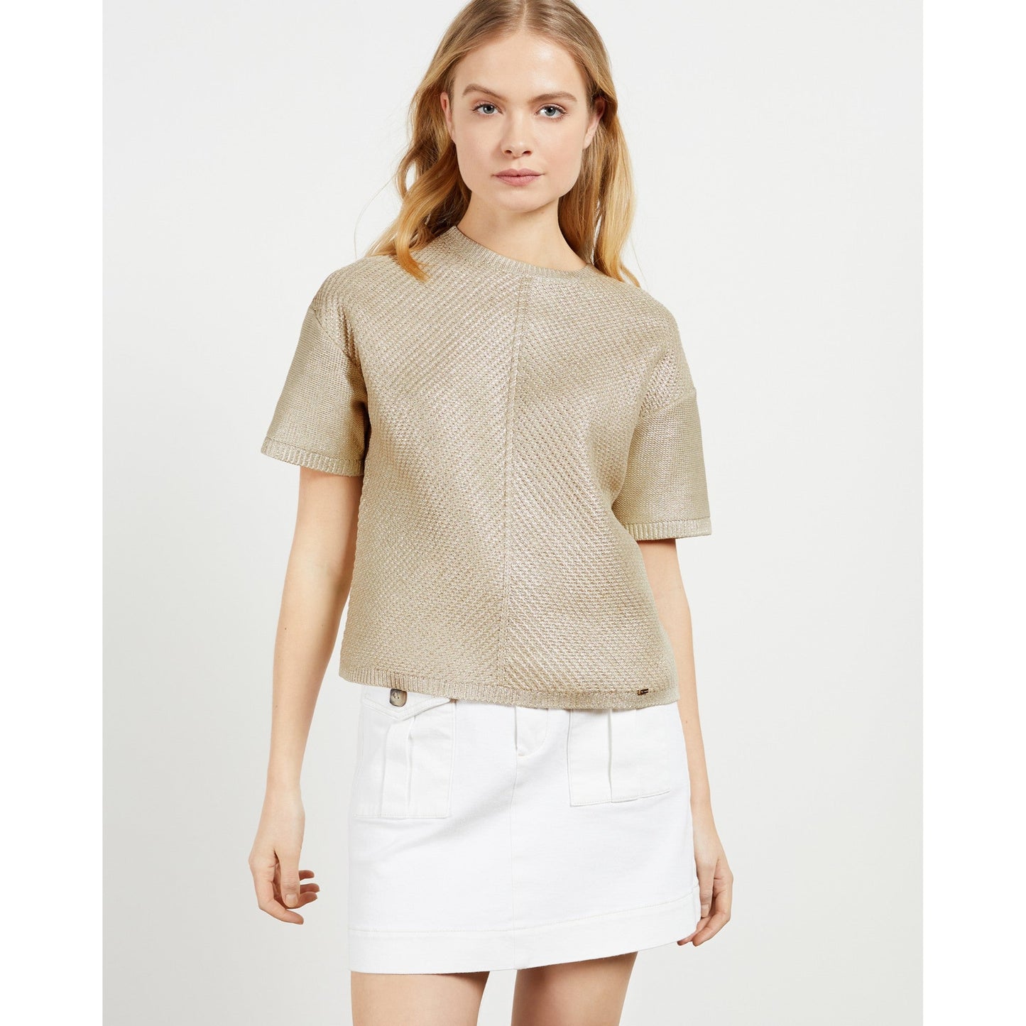 Women Giannaa-Relaxed Metallic Knitted Top - Metallic