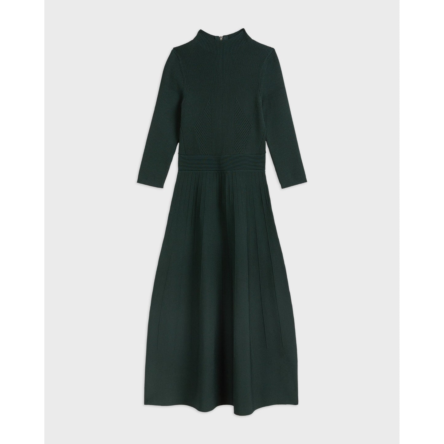 Women Franeyy-High Neck Knitted Midi Dress - Dark-Green