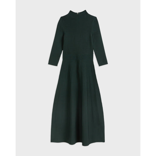 Women Franeyy-High Neck Knitted Midi Dress - Dark-Green