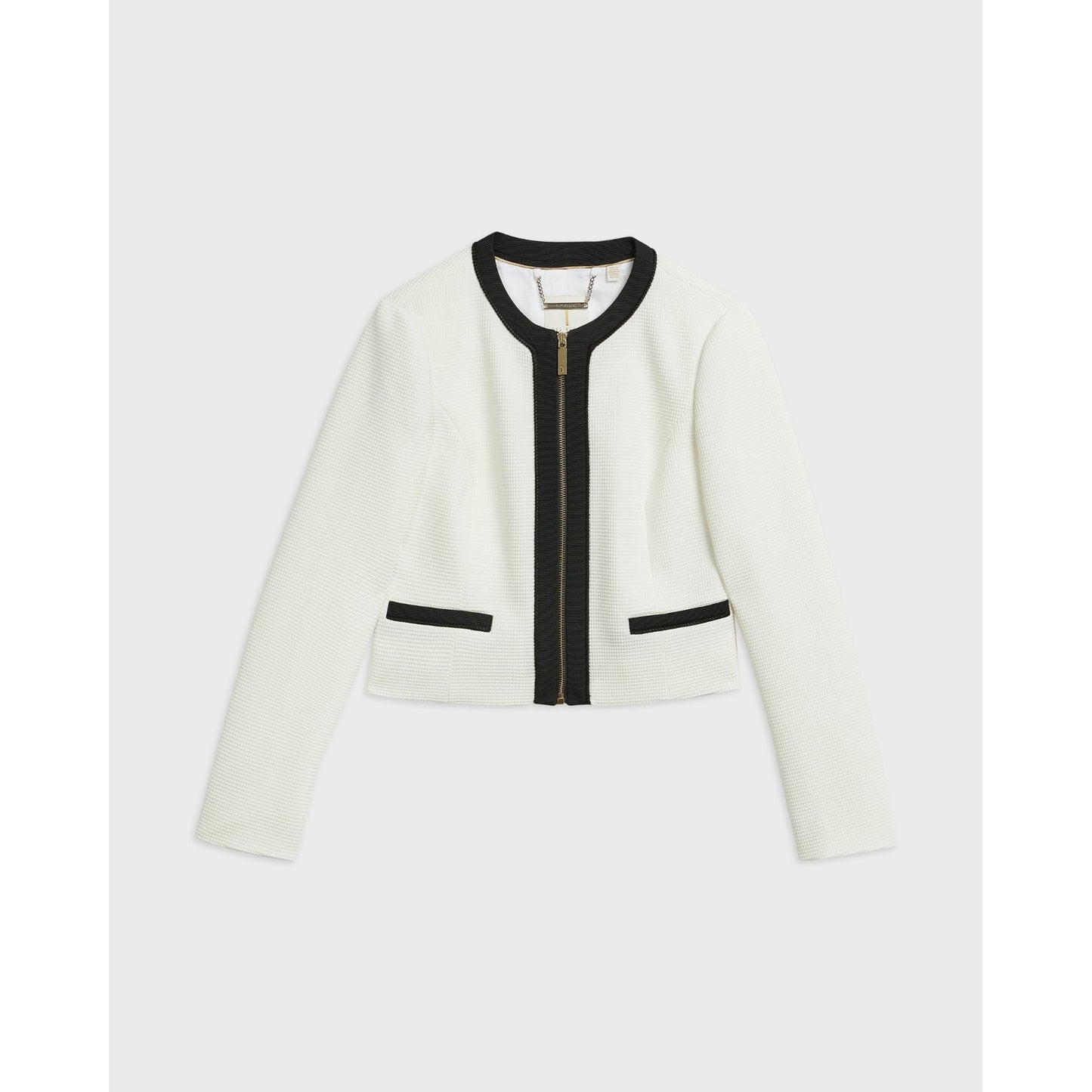 Women Ellfa-Monochrome Textured Crop Jacket - White