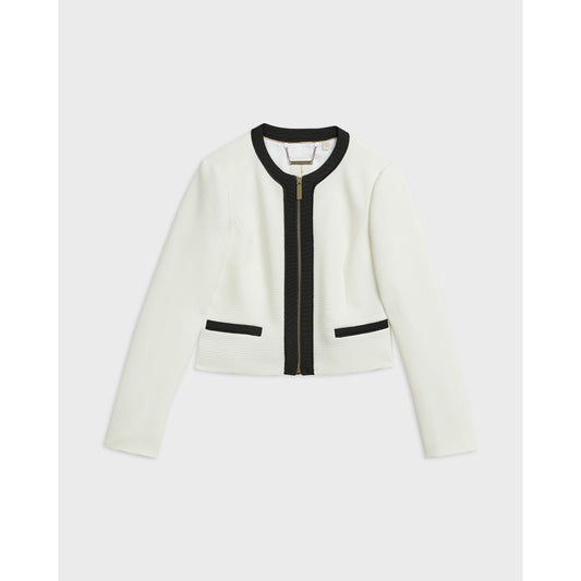 Women Ellfa-Monochrome Textured Crop Jacket - White