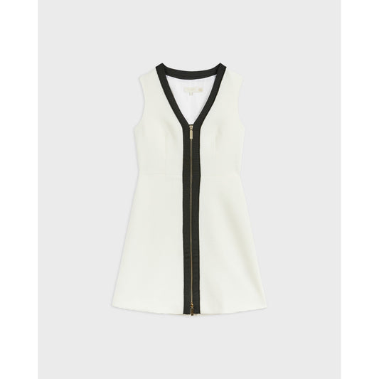 Women Ellfad-Monochrome Textured V Neck Dress  - White
