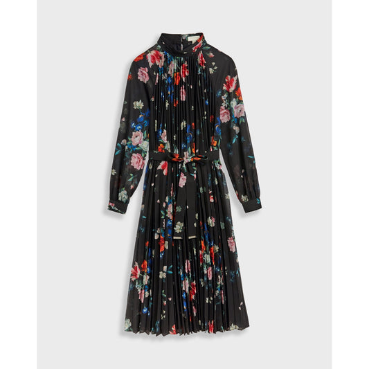 Women Naniro-Sandalwood Pleated Midi Dress - Black