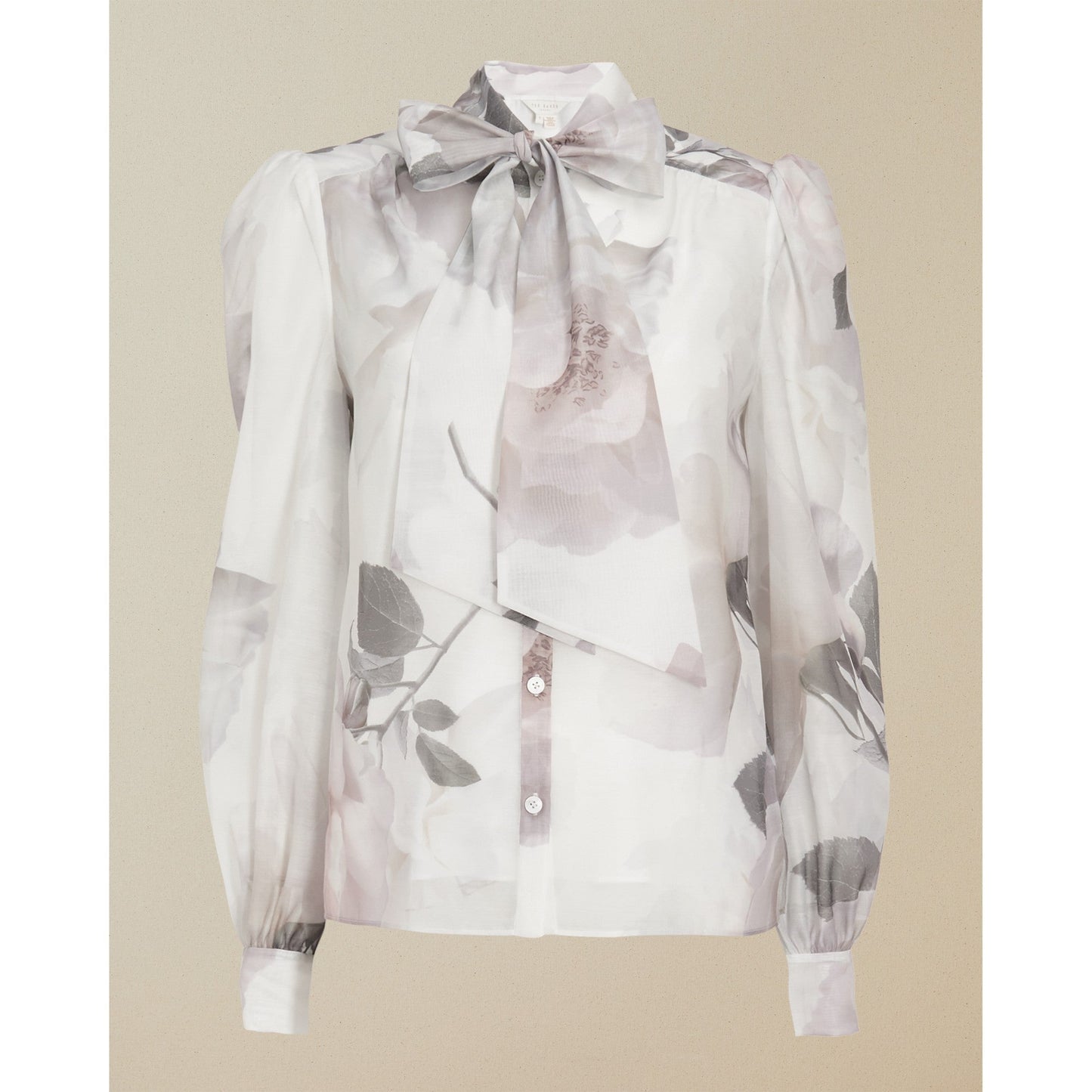 Women Mirta-Bouquet Printed Pussy Bow Top - Ivory