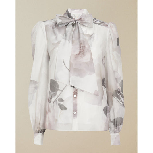Women Mirta-Bouquet Printed Pussy Bow Top - Ivory