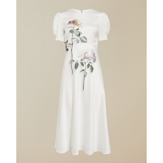 Women Fleu-Bouquet Bias Cut Tea Dress - Ivory