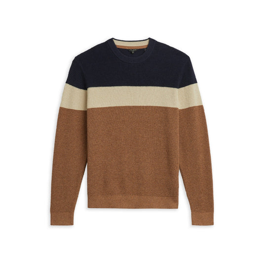 Men Lastmi-Ls Colour Block Textured Crew Neck Jumper - Navy