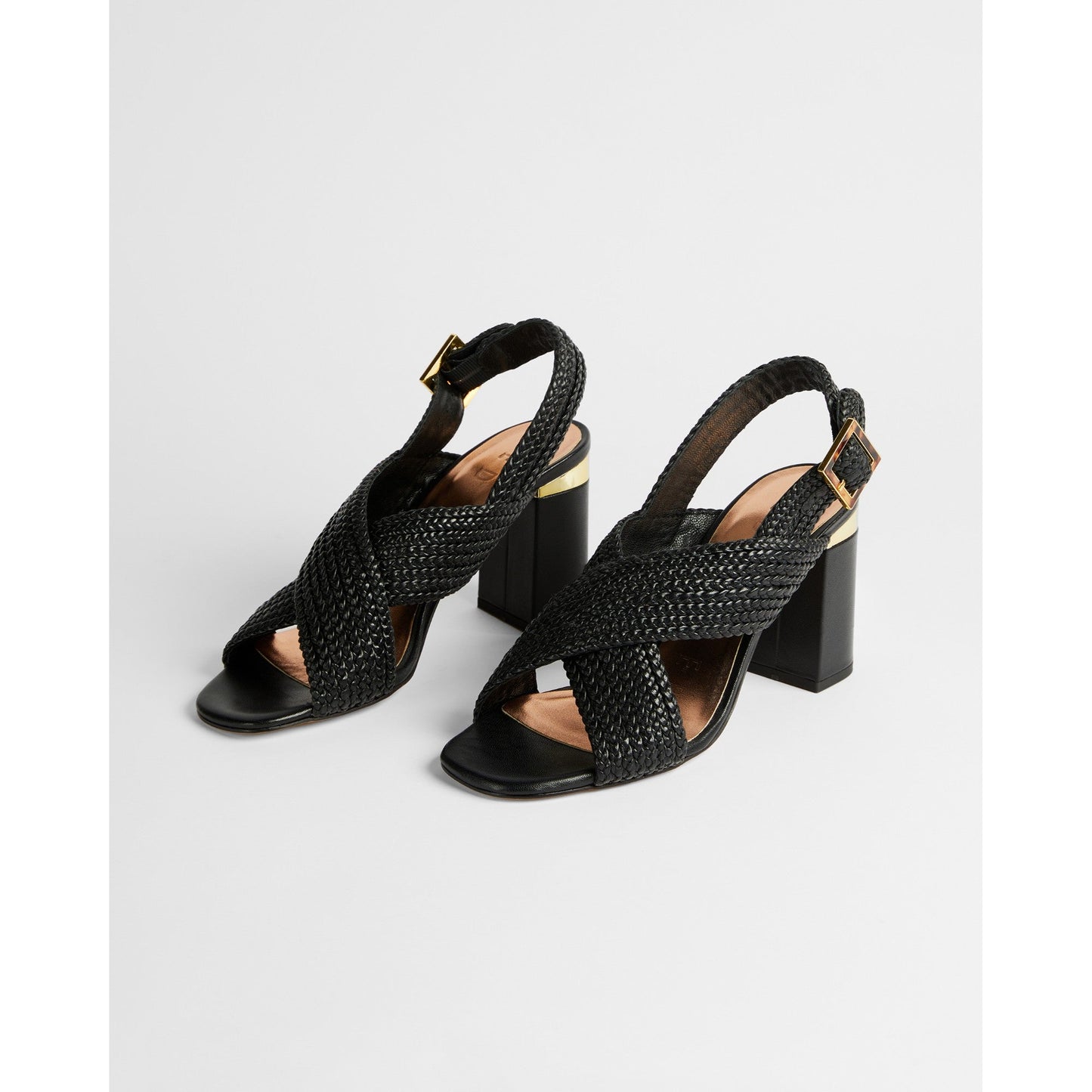 Women Cameeia-Woven Cross Over Block Heel Sandal - Black