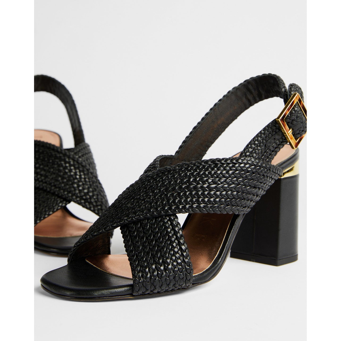 Women Cameeia-Woven Cross Over Block Heel Sandal - Black